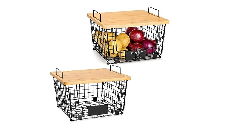 Wire baskets with bamboo tops