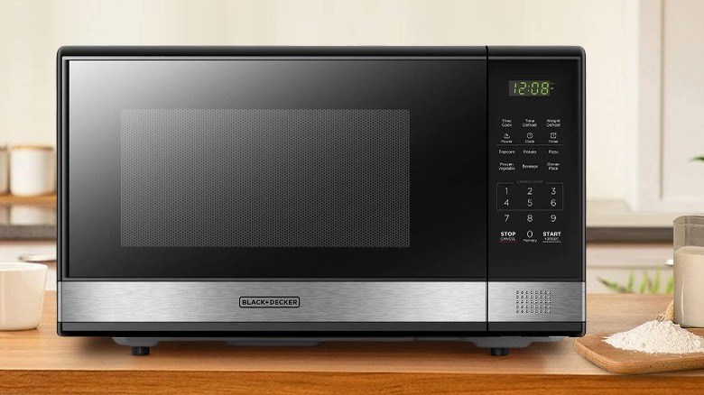 black and stainless steel microwave