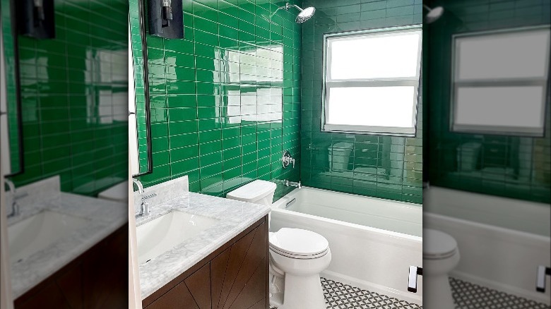 Green bathroom tile