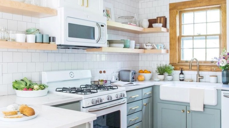 Kitchen with blue cabinets