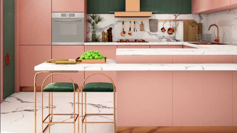 Pink mid-century kitchen