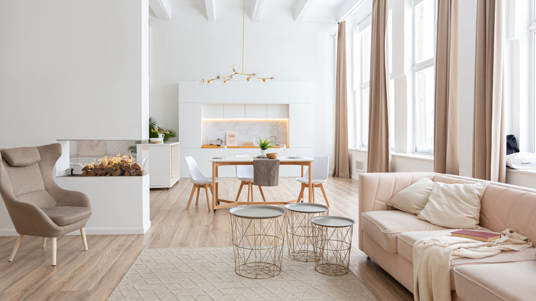 White mid-century living room