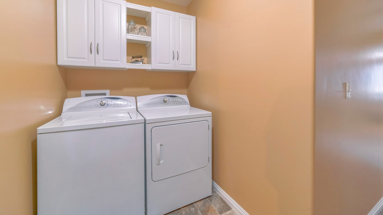 laundry room painted light salmon