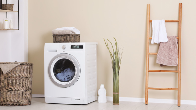 sandy-colored laundry room