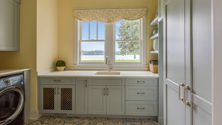 pale yellow laundry room