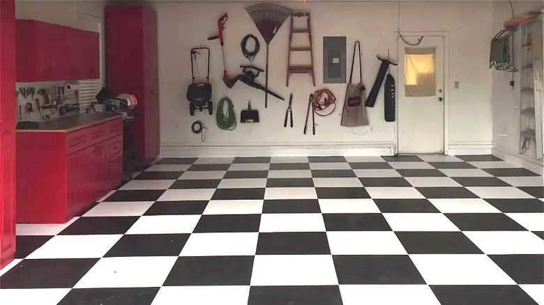 black and white checkerboard floor