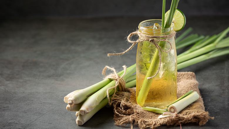 Lemongrass stalks and tea