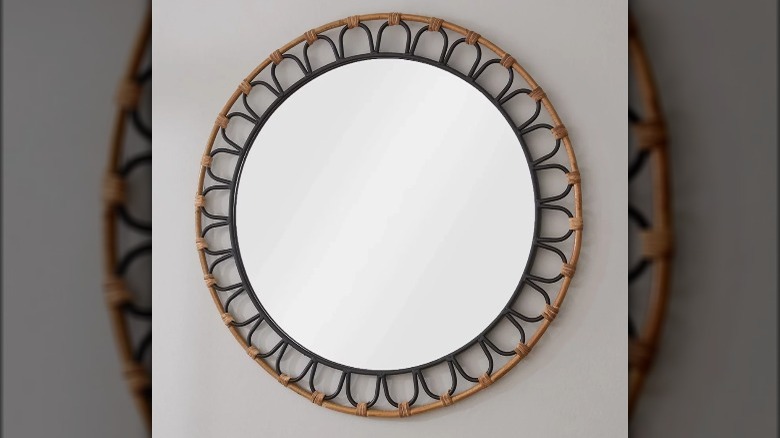 Metal and rattan mirror