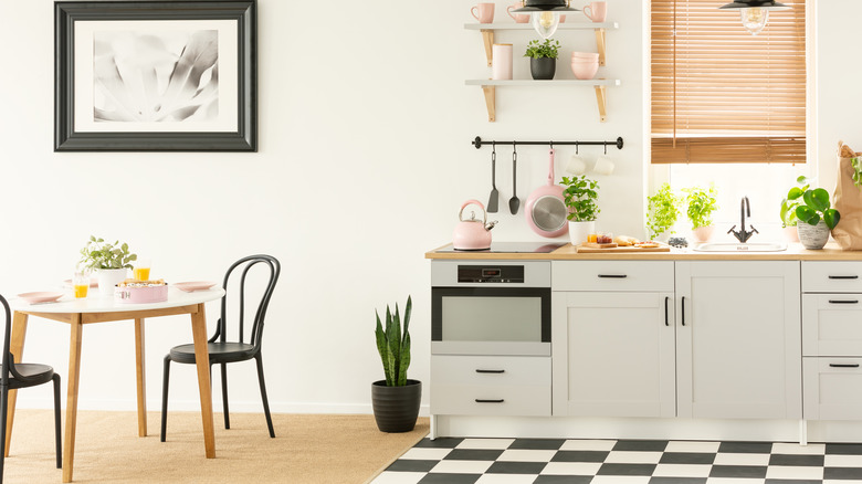 Black and white tiled floor