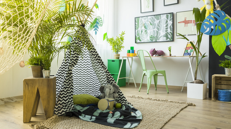 children's room with plants