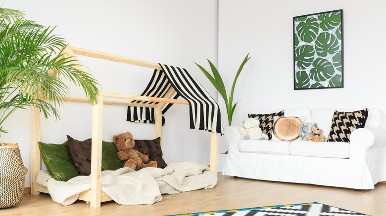 white and green kid's room 