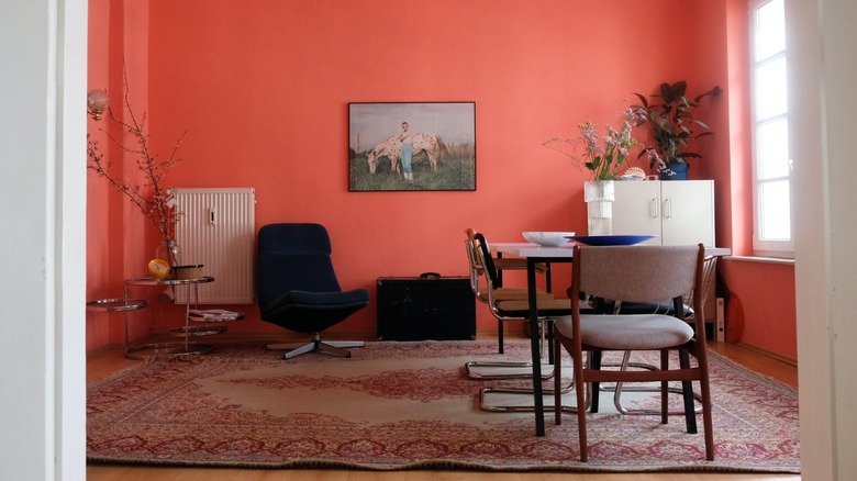 Red orange office dining room