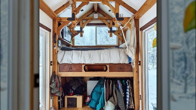 Lofted bed mini closet