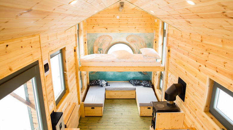 Rustic tiny home lofted bed