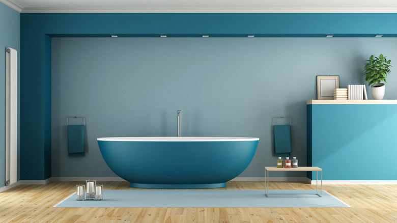 Teal blue bathroom