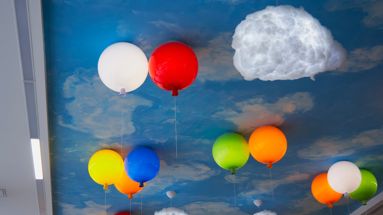 blue ceiling with balloons