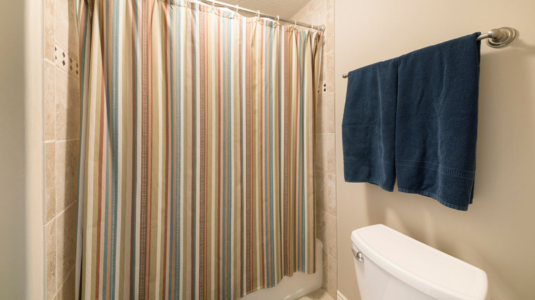 colorful striped shower curtain