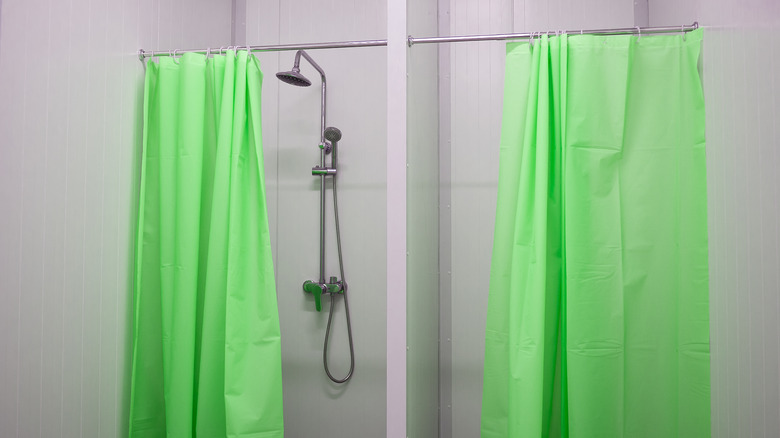 green shower curtain