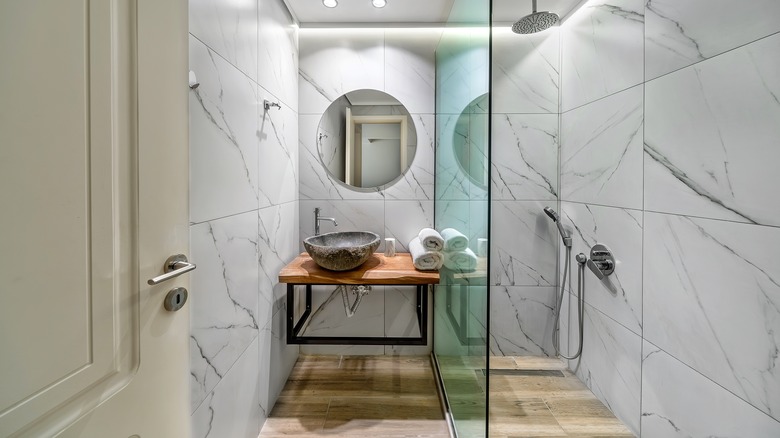 bathroom with marble tiles