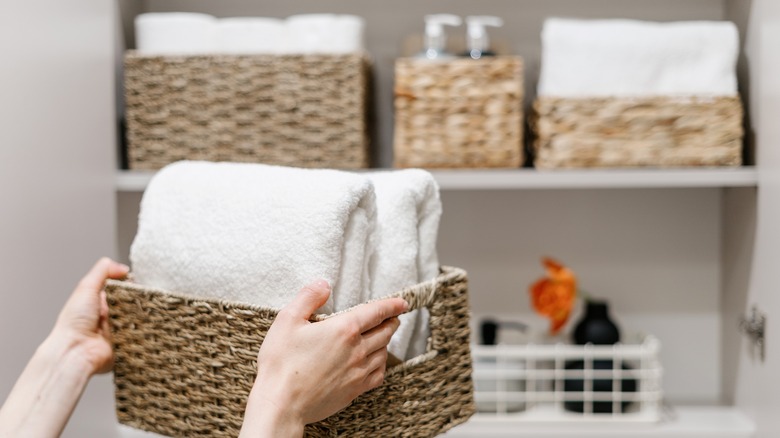 Towels neatly stored in baskets