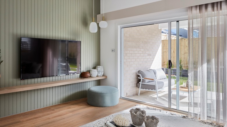 Sheer curtains on glass door