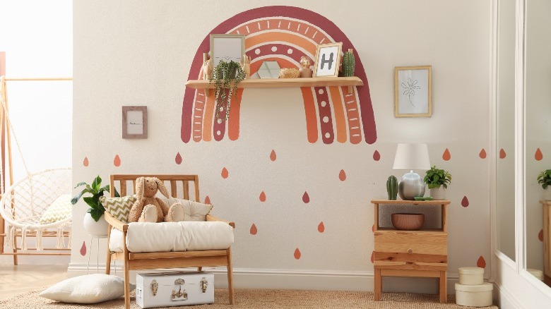 Red rainbow kids' accent wall