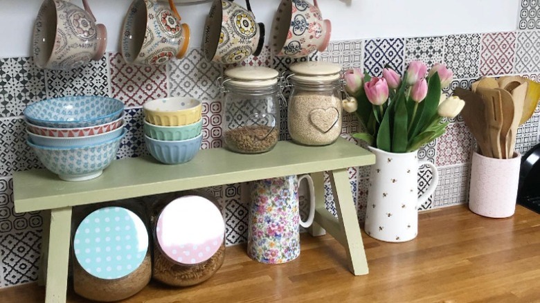 Kitchen counter with step-stool