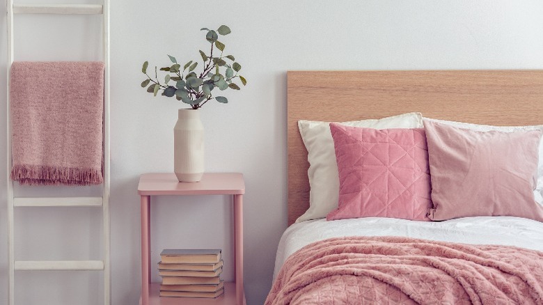 Pink bedroom and painted table