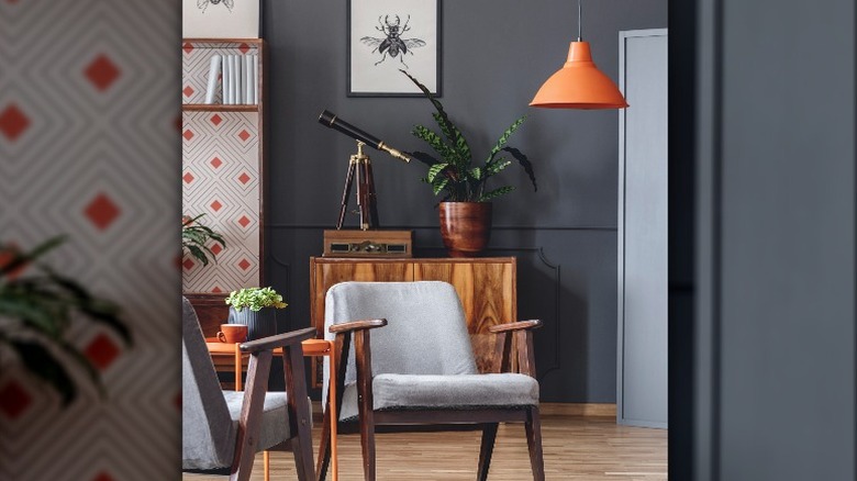 Gray room with orange accents