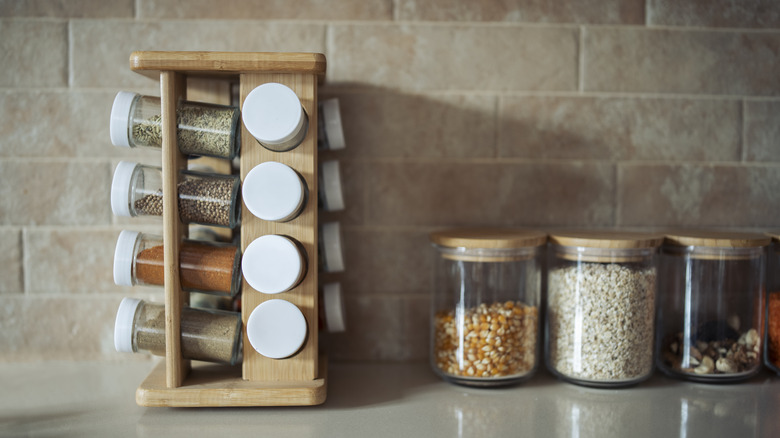 rotating spice rack on kitchen counter