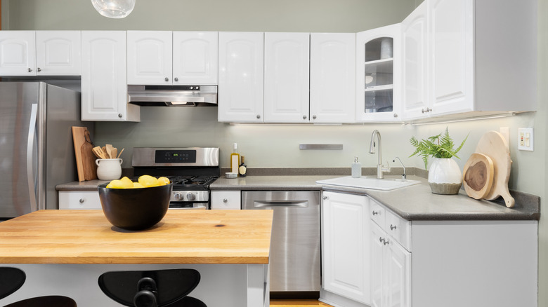 Modern kitchen with a butcher block kitchen island