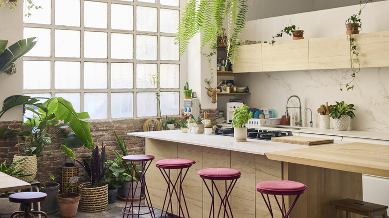 Kitchen island with mixed countertop materials