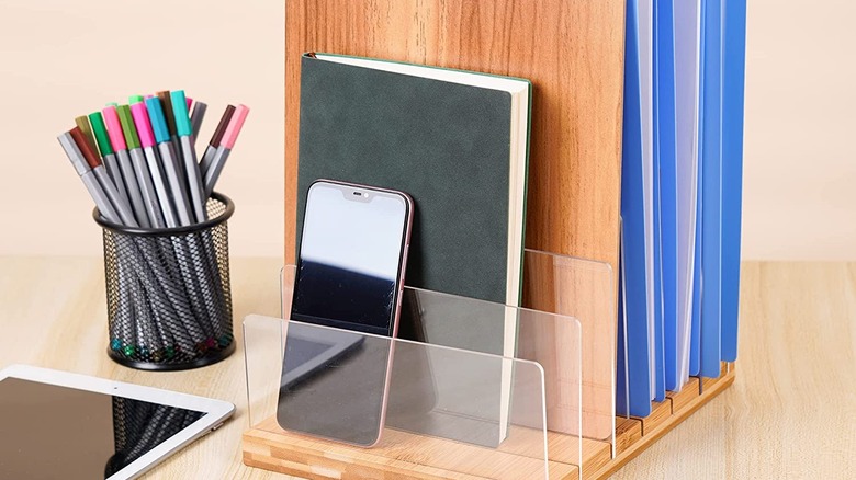 Acrylic and bamboo desk organizer