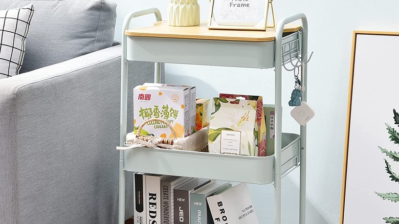 Grey utility cart with tray