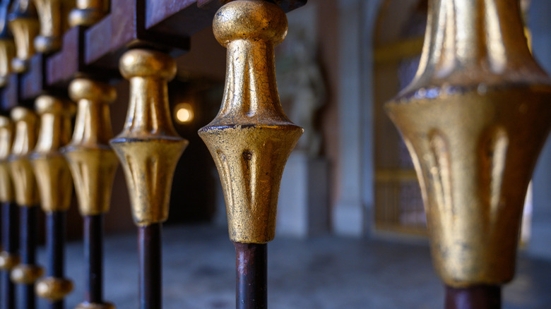 wrought iron fence with brass ornaments