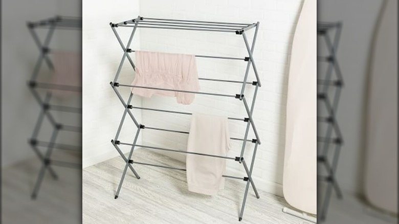 Gray laundry drying rack