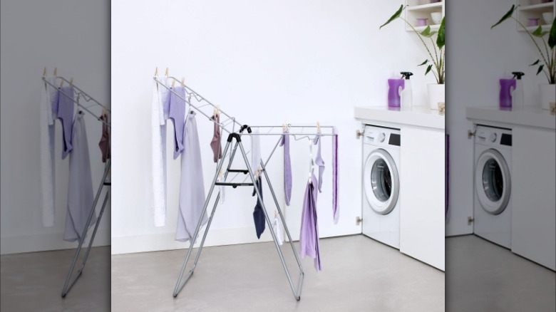 Gray laundry drying rack