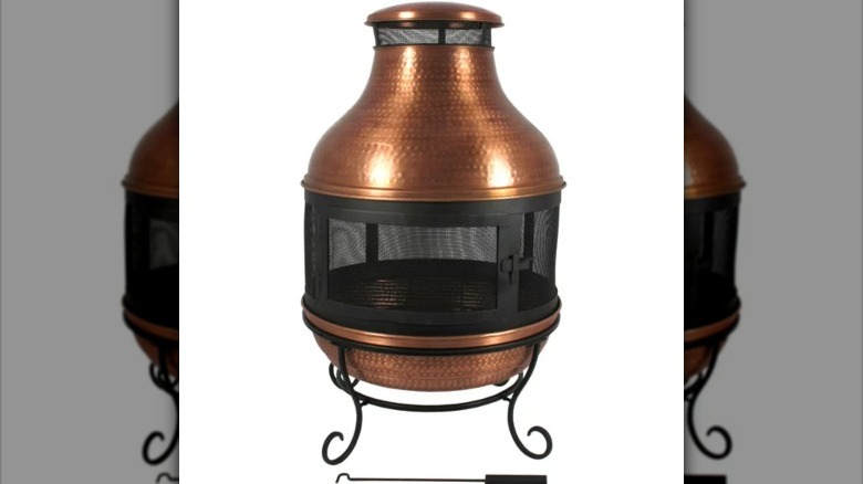 Small copper chiminea with stand