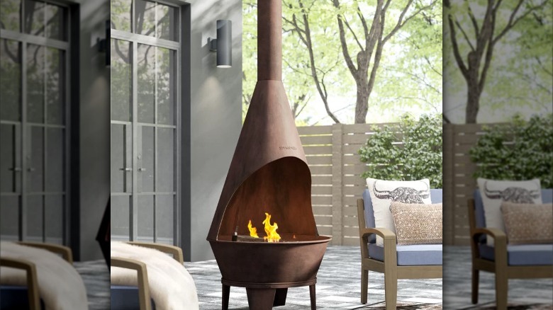 Rustic orange chiminea with opening