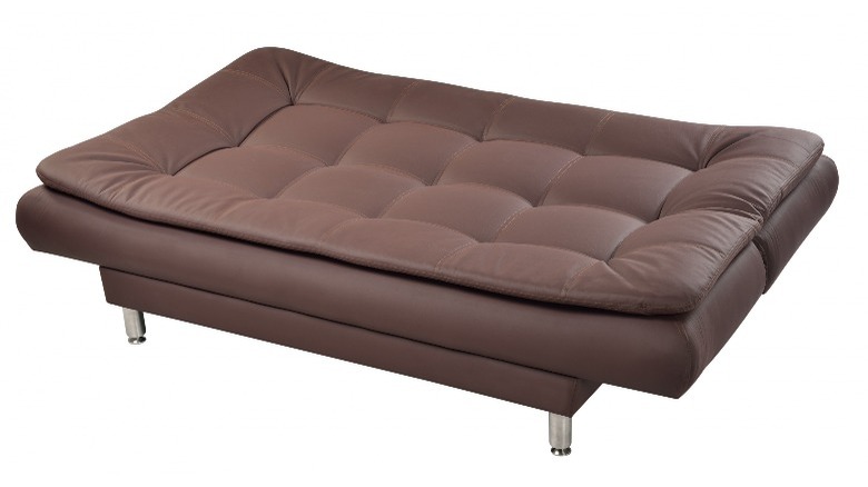 Bown leather futon folded down