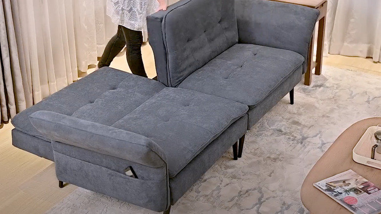 Gray futon with pockets