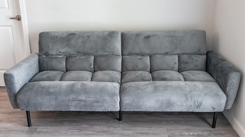 Gray velvet futon