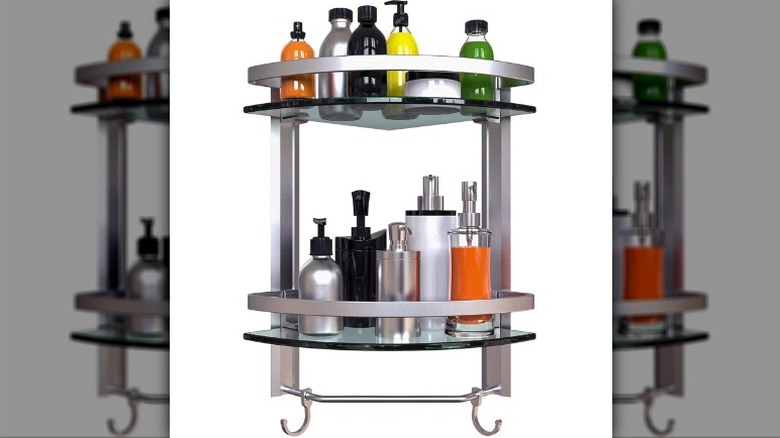 Metal and glass shower shelf