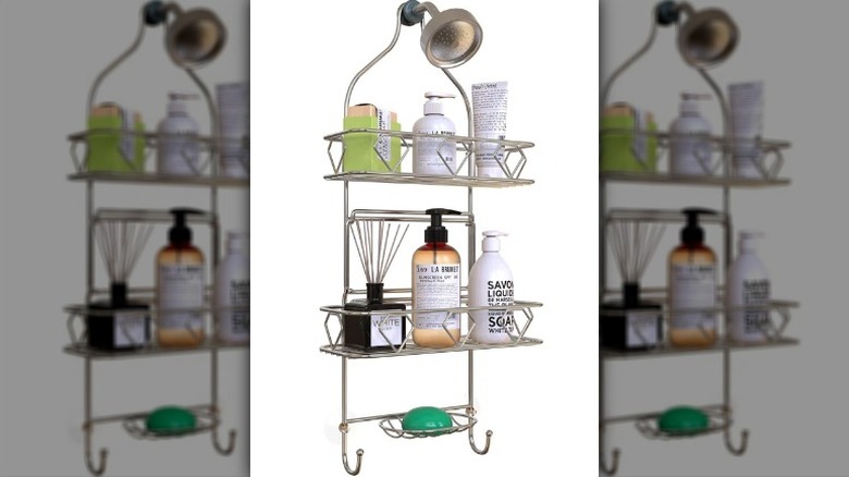 Shower shelf with diamond pattern