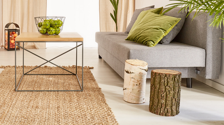 living room with log tables