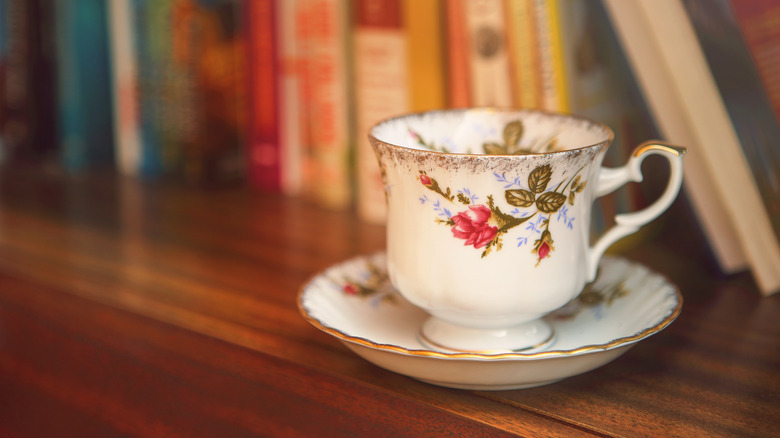 plant patterned teacup on table