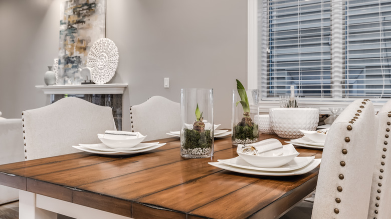 dining table with plant decorations