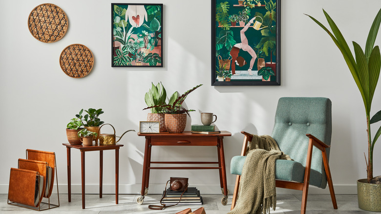 Tropical plants and wall art