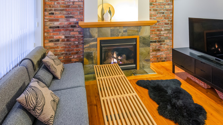 faux sheepskin rug in a living room