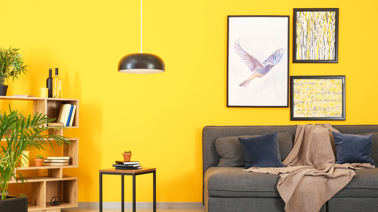 bird painting on living room wall